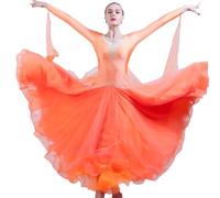 MLYYX Tango Training Dancing Outfit Women's Ballroom Dance Competition Dresses Flamenco Costume Waltz Performance Wear,Orange,L