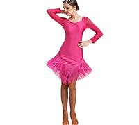 MLYYX Tassel Ballroom Cha Cha Performance Dress Latin Dance Dresses for Women Salsa Tango Training Dancing Costume,rose red,L