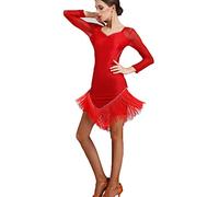 MLYYX Tassel Ballroom Cha Cha Performance Dress Latin Dance Dresses for Women Salsa Tango Training Dancing Costume,red,XL