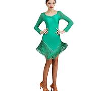 MLYYX Tassel Ballroom Cha Cha Performance Dress Latin Dance Dresses for Women Salsa Tango Training Dancing Costume,green,L