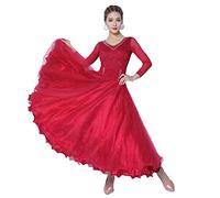 MLYYX V-Neck Tango Training Dancewear Ballroom Dance Dresses for Women Waltz Performance Costumes Latin Practice Dress,Red,XXL