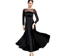 MLYYX Women's Handmade Ballroom Dance Dresses Velvet Modern Performance Costume Mesh Splice Waltz Tango Competition Dress,Black,S