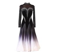 MLYYX Women's High Collar Modern Waltz Performance Costume Professional Gradient Ballroom Dance Dresses Mesh Tango Flamenco Dancewear,Black,L