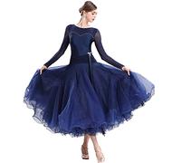 MLYYX Women's Tango Waltz Practice Dress Ballroom Dance Dresses Flamenco Modern Performance Dancewear Salsa Costume,dark blue,M
