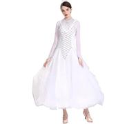 MLYYX Women's Waltz Performance Dancing Outfit Professional Ballroom Dance Dresses Tango Flamenco Competition Costumes,White,M