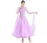 MLYYX Women's Waltz Performance Dancing Outfit Professional Ballroom Dance Dresses Tango Flamenco Competition Costumes,Purple,3XL