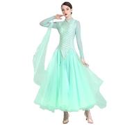 MLYYX Women's Waltz Performance Dancing Outfit Professional Ballroom Dance Dresses Tango Flamenco Competition Costumes,Green,L
