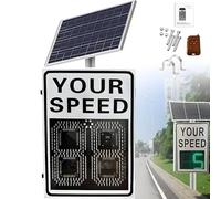 MLYYYDSS Solar Powered Radar Speed Limit Feedback Sign, Solar Powered Your Speed LED Aluminum Radar Speed Display Sign, Road Warning Sign Adjustable Maximum Speed Limit, 24"x35" White