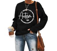 MLZHAN Autism Women Sweatshirts Respect Love Support Shirts Long Sleeve Pullovers Tops Cute Autism Awareness Sweatshirt (Black,M)