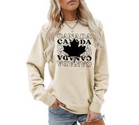 MLZHAN Canada Maple Leaf Sweatshirt Women Canada Day Shirt Tops Fall Winter Crewneck Long Sleeve Pullovers Coat (Beige,L)