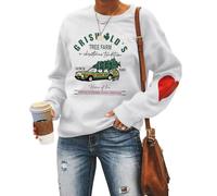 MLZHAN Griswold's Tree Farm Women Sweatshirts A Christmas Tradition Christmas Tree Car Print Casual Sweatshirt with Red Heart (White,L)