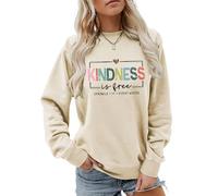 MLZHAN Kindness Is Free Sweatshirt Women Be Kind Teacher Teach Inspirational Sayings Tops Pullover Crewneck Shirt (Beige,L)