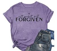 MLZHAN Not Perfect Just Forgiven Women?s Shirts Religious Faith Short Sleeve Graphic Tees Tops Pullover Shirt (Purple,S,S)