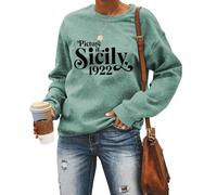 MLZHAN Picture It Sicily 1922 Sweatshirts for Women Funny Letter Print Spring Fall Long Sleeve Shirts Causal Comfy Pullover (M,Light Green)