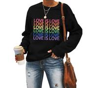 MLZHAN Pride Sweatshirts Women Funny Rainbow Love LGBT Equality Print Sweatshirt Long Sleeve Gay Pride Fall Winter Shirt Top (Black 2,L)