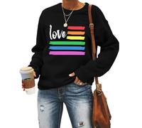 MLZHAN Pride Sweatshirts Women Funny Rainbow Love LGBT Equality Print Sweatshirt Long Sleeve Gay Pride Fall Winter Shirt Top (Black,L)