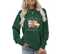 MLZHAN Pumpkin Spice And All Things Nice Sweatshirt Women Halloween Funny Pumpkin Coffee Print Fall Winter Gift Sweatshirt (Vintage Green,M)