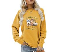 MLZHAN Pumpkin Spice And All Things Nice Sweatshirt Women Halloween Funny Pumpkin Coffee Print Fall Winter Gift Sweatshirt (Yellow,XXL)
