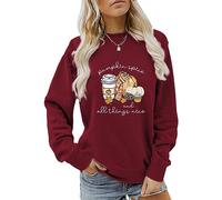 MLZHAN Pumpkin Spice And All Things Nice Sweatshirt Women Halloween Funny Pumpkin Coffee Print Fall Winter Gift Sweatshirt (Wine Red,XXL)