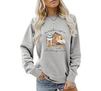 MLZHAN Pumpkin Spice And All Things Nice Sweatshirt Women Halloween Funny Pumpkin Coffee Print Fall Winter Gift Sweatshirt (Grey,XL)