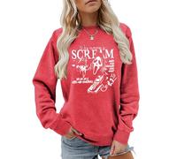 MLZHAN Scream Sweatshirts Women Halloween Ghost with Knife Phone Calls Graphic O-Neck Long Sleeve Halloween Sweatshirt Tops (Red 2,M)
