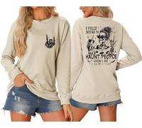 MLZHAN Skull Finger print women sweatshirts I Fully Intend To Haunt People When I Die Skeleton Coffee Cup back printed shirt (Beige,S)