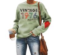 MLZHAN Vintage 1976 Women Sweatshirts 50th Birthday Gift Tops Long Sleeve with Red Heart Born in 1976 Retro Sweatshirt (Olive Green 1,L)