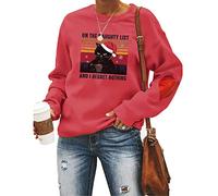 MLZHAN Women Sweatshirt on The Naughty List Christmas Cat Drink Coffee Hoodie Red Heart Elbow Long Sleeve Sweatshirts Tops (Red,S,S)