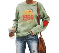 MLZHAN Women's Vintage 1966 Sweatshirt Born in 1966 60th Birthday Gift Shirt Crewneck Long Sleeve with Red Heart Patch Top
