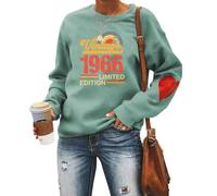 MLZHAN Women's Vintage 1966 Sweatshirt Born in 1966 60th Birthday Gift Shirt Crewneck Long Sleeve with Red Heart Patch Top (Light Green,XXL)