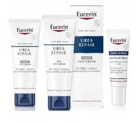 MM Eucerin Urea Repair Face Cream Day & Night + Acute Lip Balm | Intensive Moisturiser for Dry Skin, Sensitive Skin & Chapped Lips | Hydrating Skincare Set with Urea & Ceramides