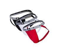 MM Sports - Mens Underwear - The Original Swimmer/Jogger Jockstrap 1 inch Multipack Black + White + Red - Size XL