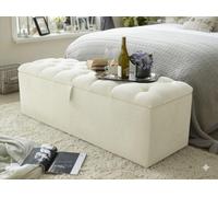 mm08enn Ottoman Storage Blanket Box in Soft Plush Fabric, Multiple Sizes 3ft, 4ft, 4ft6, 5ft and 6ft (Cream, 4ft)