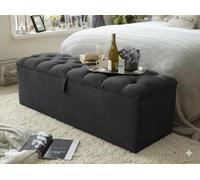 mm08enn Ottoman Storage Blanket Box in Soft Plush Fabric, Multiple Sizes 3ft, 4ft, 4ft6, 5ft and 6ft (Steel, 3ft)