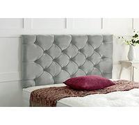mm08ennn New luxury Grey plush fabric Chesterfield headboard in 20" height with matching buttons (4ft6 double)
