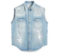 MM6 Maison Margiela Men's Sleeveless Distressed Denim Shirt Medium Blue