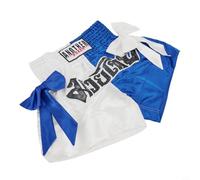 MMA Boxing Shorts for Adults Unisex Muay Thai Training Shorts with Elastic Waist and Sporty Look (M White Bule)