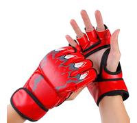 MMA Gloves Grappling Sparring, Half Finger Boxing Fight Gloves, Open Palm Martial Arts Mitts Men Women Boxing Gloves for Sanda Sparring Punching Bag Training (Red)
