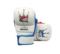 MMA Training Gloves 7oz L/XL by Endangered Fightwear - Pair of White and Blue Leather Sparring Gloves for MMA Fighters - Intense Training Protection - UK