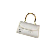 mmaili Minimalist Xiangyun Sha Literary Tote Bag Women Retro Pattern Bamboo Handle Shoulder Crossbody Bag(White)