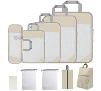 MMBAGSTOR Compression Packing Cubes - 10 Packing Cubes for Suitcases inc 5 Different Sizes Packing Compression Cubes and 5 Suitcase Organiser Bags (10 Beige)