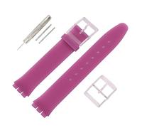 MMBAY Rubber 16MM Ultra-Thin Fuchisia Watch Strap Compatible Swatch Watch Band Replacement Waterproof Silicone Watch Wristband for Ladies(Transparent Buckle)