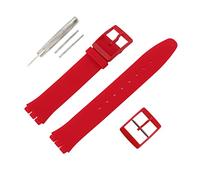 MMBAY Rubber 16MM Ultra-Thin Red Watch Strap Compatible Swatch Watch Band Replacement Waterproof Silicone Watch Wristband for Ladies(Red Buckle)