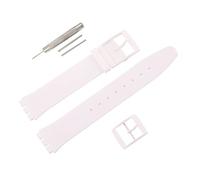 MMBAY Rubber 16MM Ultra-Thin White Watch Strap Compatible Swatch Watch Band Replacement Waterproof Silicone Watch Wristband for Ladies(White Buckle)