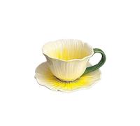MMCCHB 10-Ounce Teacup and Saucer Set, Ceramic Floral Cappuccino Cup, Latte Cup and Saucer Combo, Microwave-Safe and Dishwasher-Safe (Yellow)