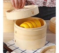 MMCCHB Bamboo Steamer, Handmade 2-Tier Steamer, 8-Inch with Lid, Ideal for Steaming Rice, Dumplings, Vegetables, Fish, Meat, etc., Natural Color