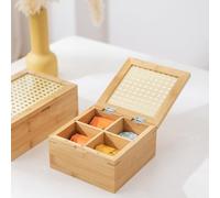 MMCCHB Vintage Wooden Tea Bag Storage Box, 4 or 6 Compartment, Desktop or Countertop Organizer