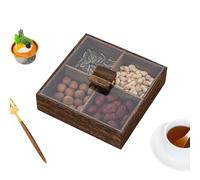 MMCCHB Wooden partitioned Dried Fruit Box with lid, 4-Panel Dried Fruit Tray, nut Candy Snack Storage Box, Desktop Living Room Tray (Coffee Color)