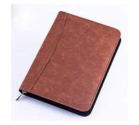 MMD Faux Leather A5 Padfolio With Calculator Zipper Binder Notebook Briefcase File Executive Folder Spiral Travel Note Book (Color : Brown)