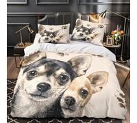 MMDASBVPE Chihuahua Puppies Duvet Cover 3D Design Printed Easy Care 3 Pieces Bedding Set Zipper Comforter Cover Ultra Soft Machine Washable for Kids Adults Women Teens Girls Double（200x200cm）